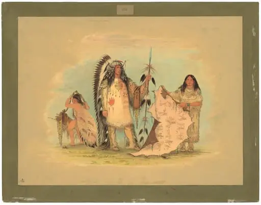 Mandan War Chief with His Favorite Wife, by George Catlin
