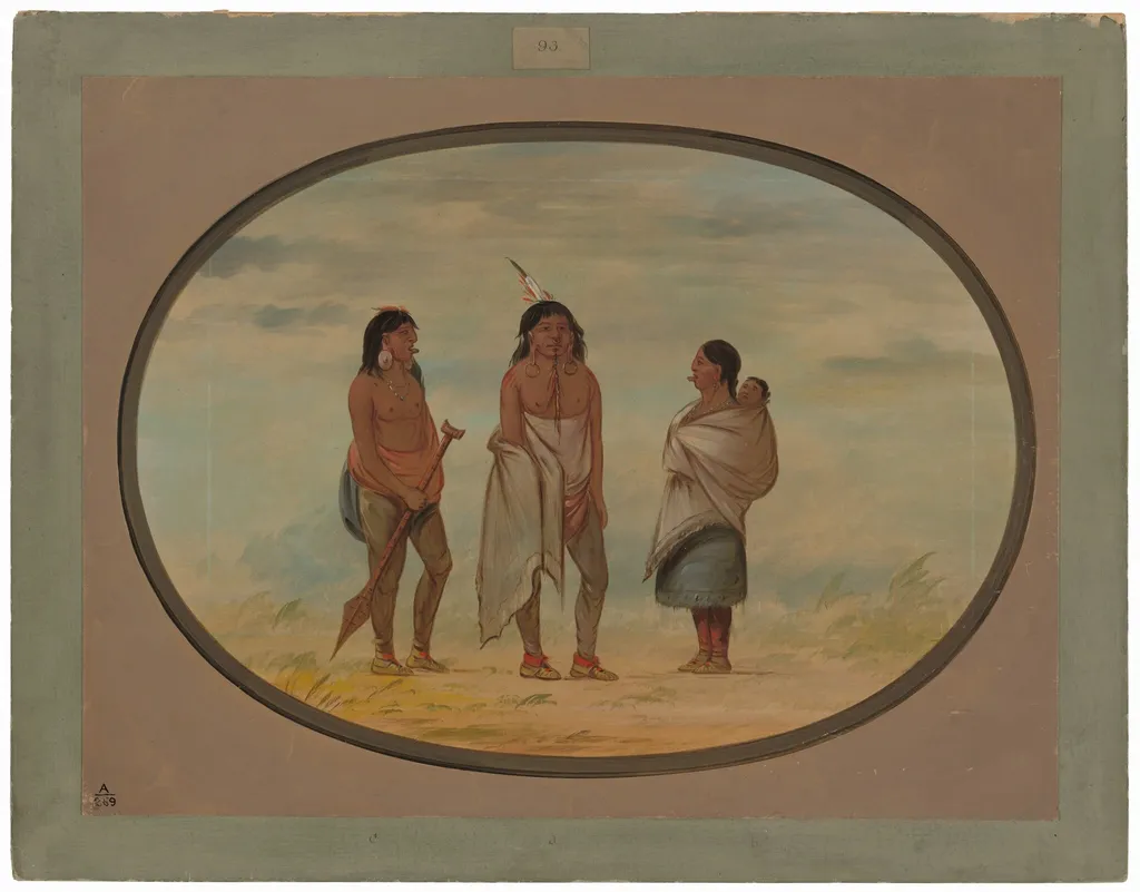 Nayas Indian Chief, His Wife, and a Warrior, by George Catlin, oil, 1862