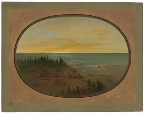 Nayas Village - Indians Bathing, by George Catlin, 1862