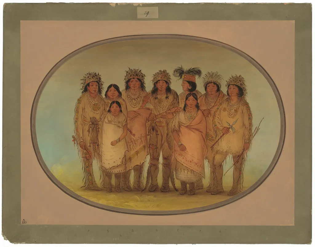Nine Ojibbeway Indians in London, by George Catlin, oil, 1865