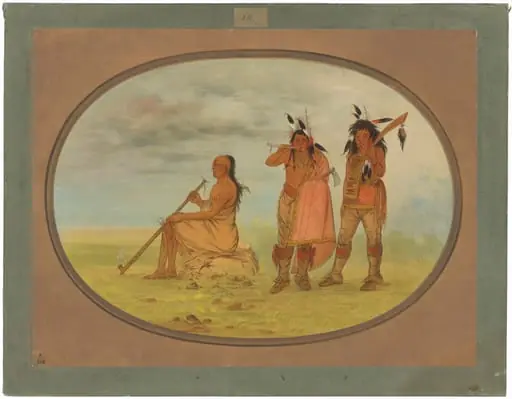 Old Menomonie Chief with Two Young Beaux, by George Catlin