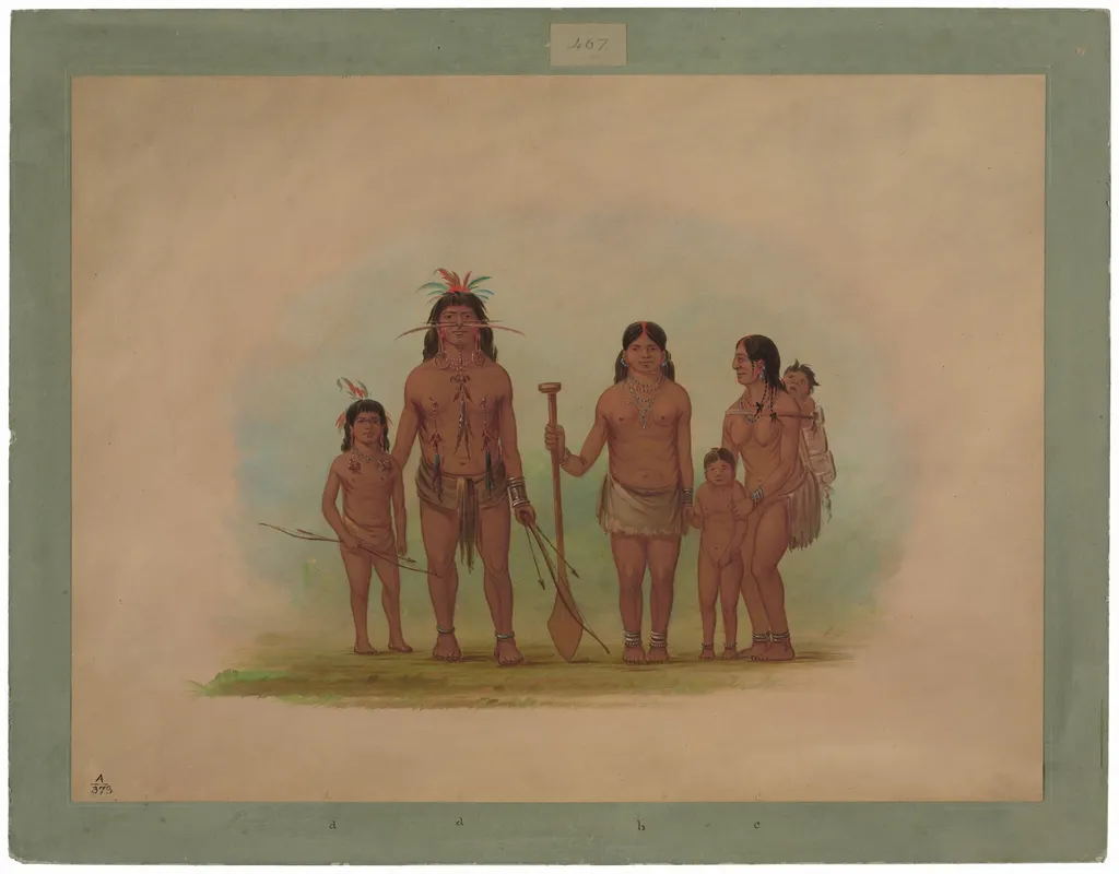 Orejona Chief and Family, by George Catlin, oil, 1862