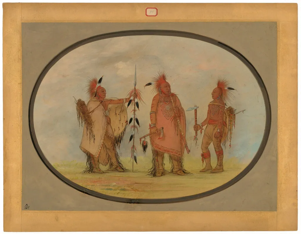 Osage Chief with Two Warriors, by George Catlin, oil, 1865