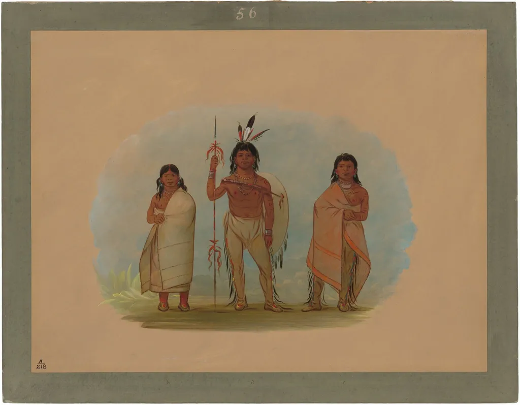 Ottowa Chief, His Wife, and a Warrior, by George Catlin, oil, 1865