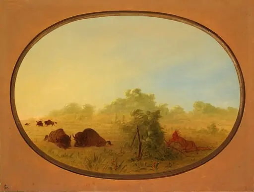 Pawnee Indians Approaching Buffalo, by George Catlin