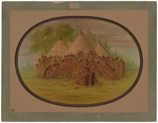 Pipe Dance - Assinneboine, by George Catlin