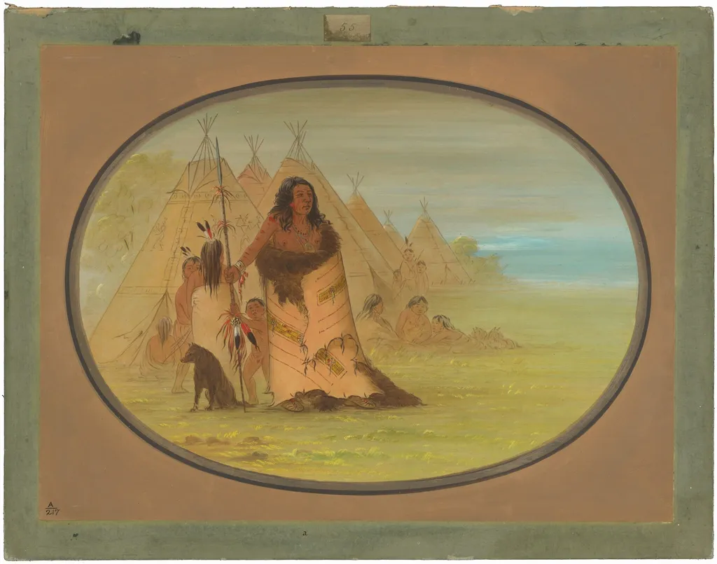 Puncah Chief Surrounded by His Family, by George Catlin, oil, 1865
