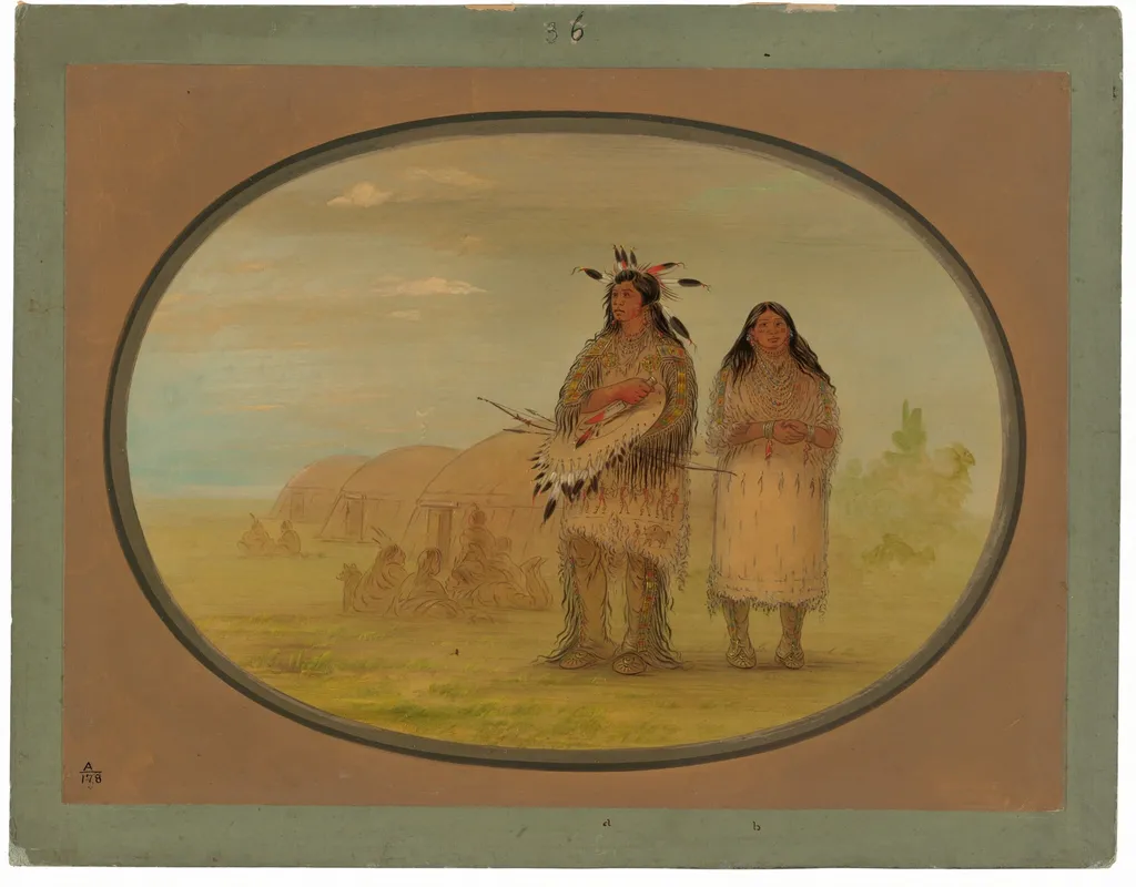 Riccarree Chief and His Wife, by George Catlin, oil, 1865