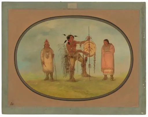 Saukie Warrior, His Wife, and a Boy, by George Catlin