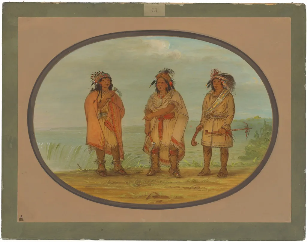Seneca Chief, Red Jacket, with Two Warriors, by George Catlin, oil, 1865