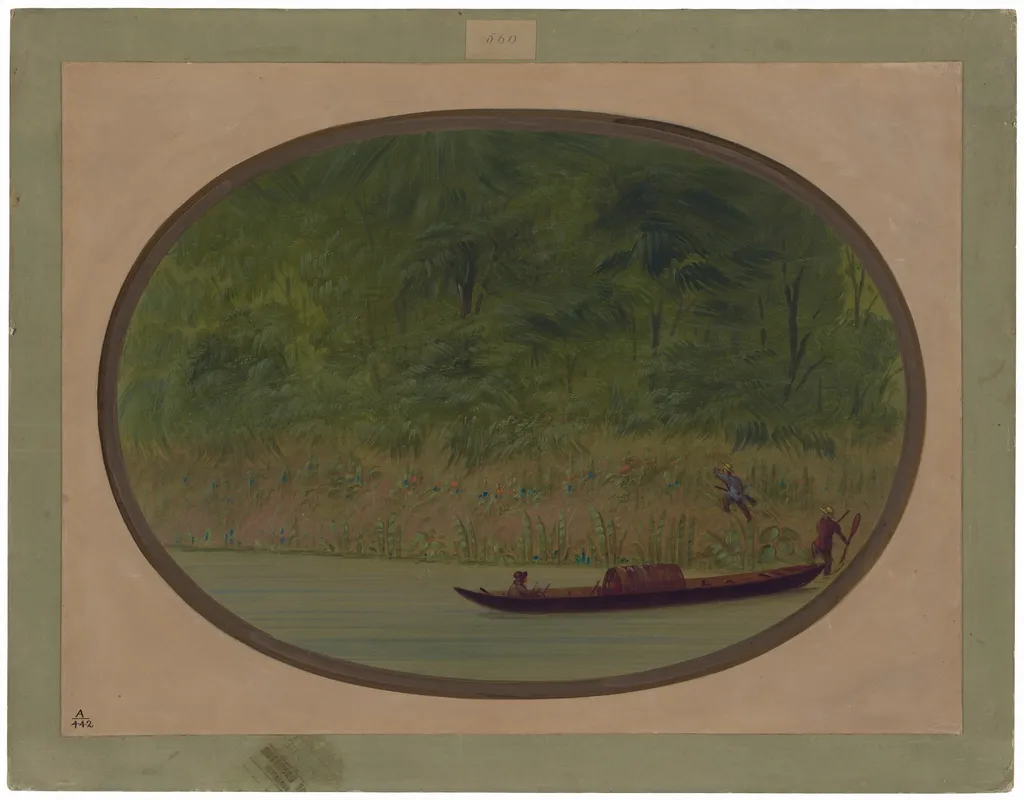 Shore of the Uruguay - Making a Sketch, by George Catlin, oil, 1862