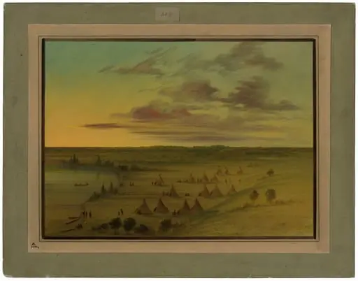 Sioux Village - Lac du Cygne, by George Catlin