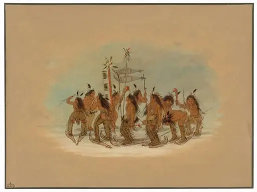 Snow Shoe Dance - Ojibbeway, by George Catlin