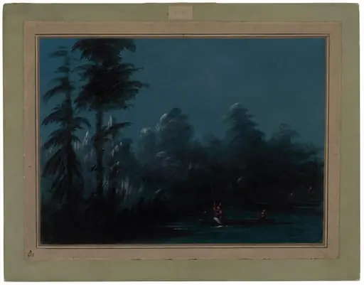 Spearing by Moonlight - Chaco, by George Catlin