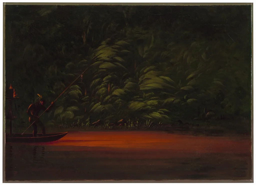 Spearing by Torchlight on the Amazon, by George Catlin, oil, 1862