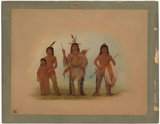 Spokan Chief, Two Warriors, and a Boy, by George Catlin