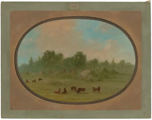 Tawahquena Village, by George Catlin