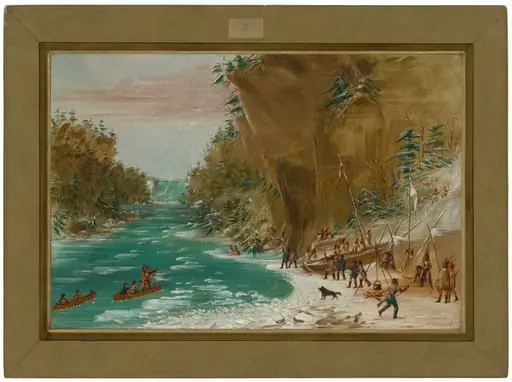 The Expedition Encamped below the Falls of Niagara.  January 20, 1679, by George Catlin, 1848
