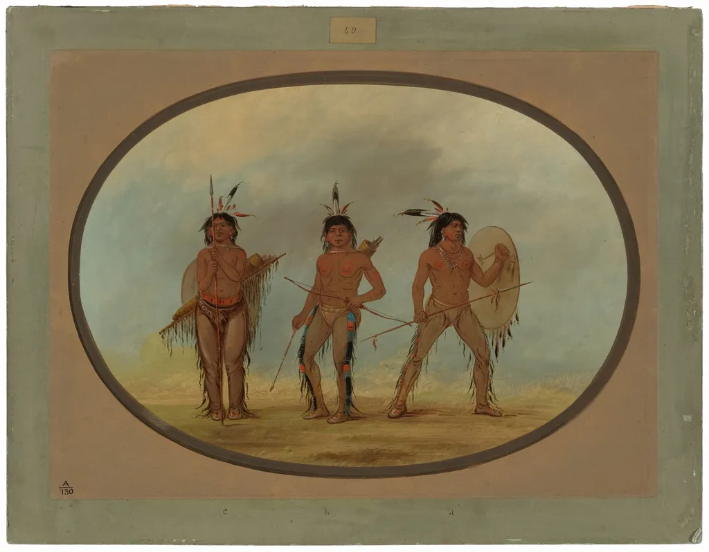 Three Cheyenne Warriors, by George Catlin, oil, 1865