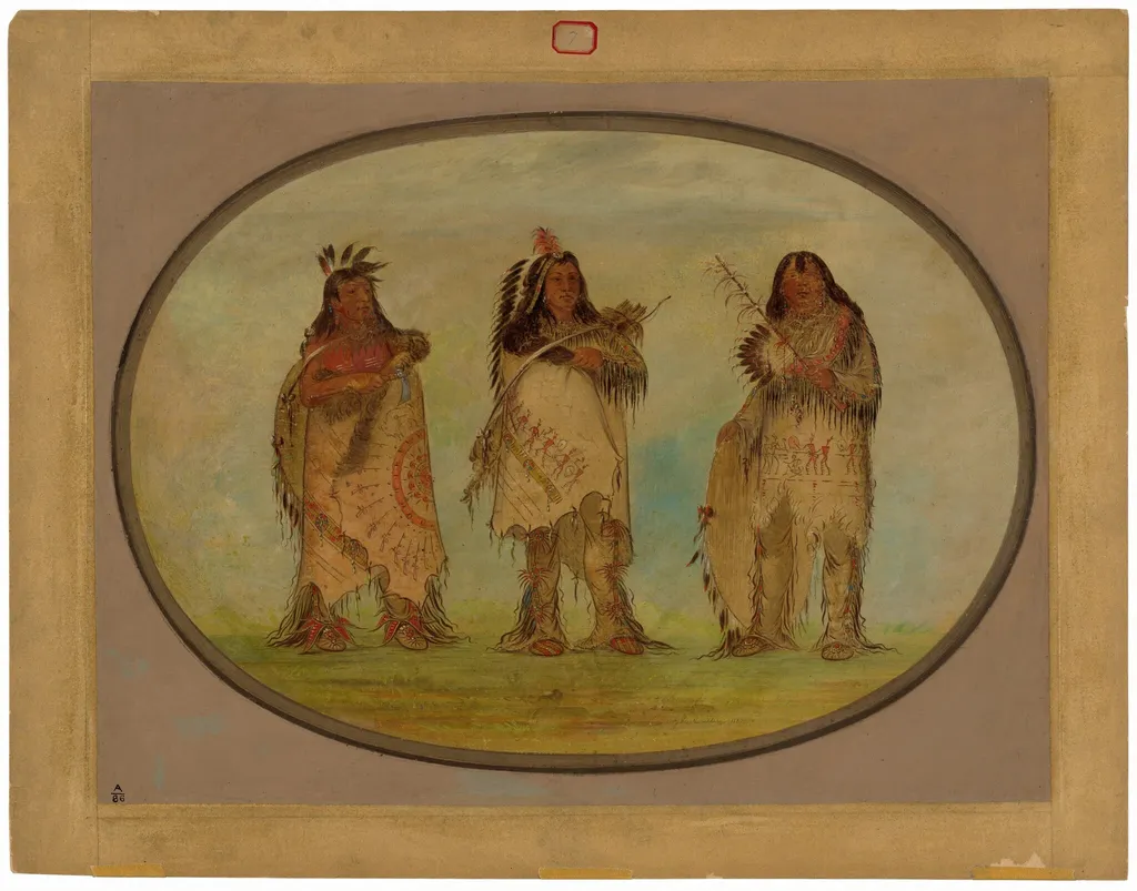 Three Distinguished Warriors of the Sioux Tribe, by George Catlin, oil, 1861