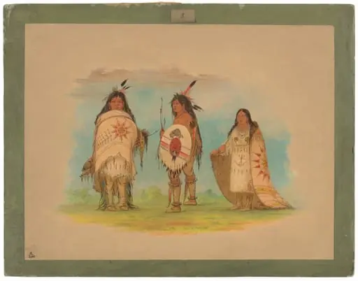 Three Riccarree Indians, by George Catlin