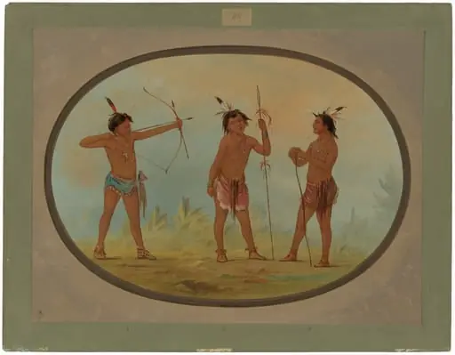 Three Shoshonee Warriors Armed for War, by George Catlin