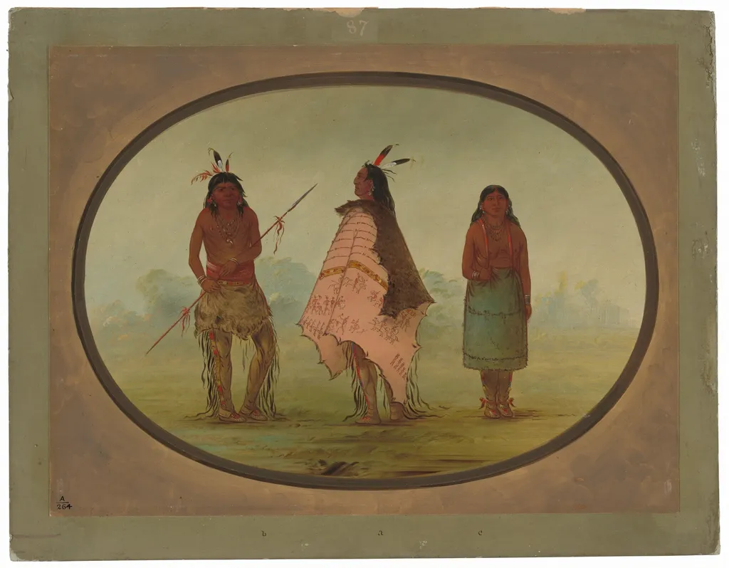 Two Apachee Warriors and a Woman, by George Catlin, oil, 1862