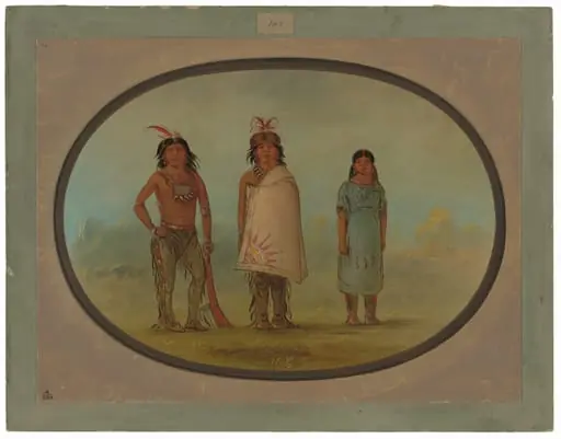 Two Chippewyan Warriors and a Woman, by George Catlin
