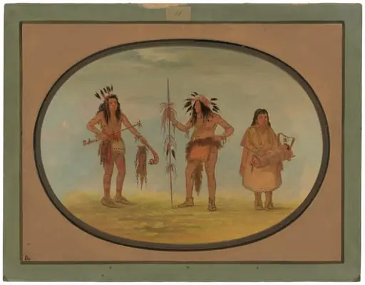Two Ojibbeway Warriors and a Woman, by George Catlin