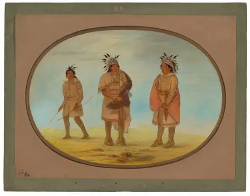 Two Weeah Warriors and a Woman, by George Catlin