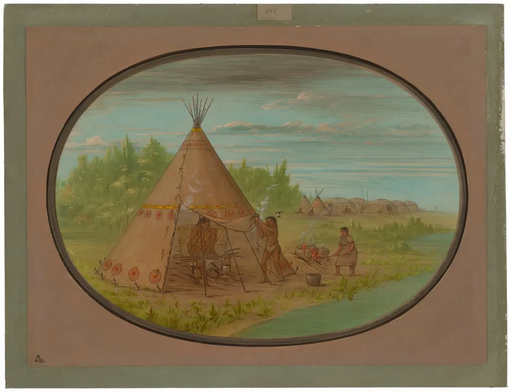 Vapor Bath - Minatarree, by George Catlin, oil, 1865