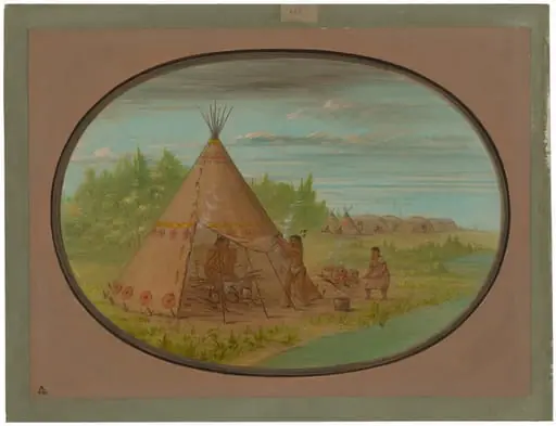 Vapor Bath - Minatarree, by George Catlin