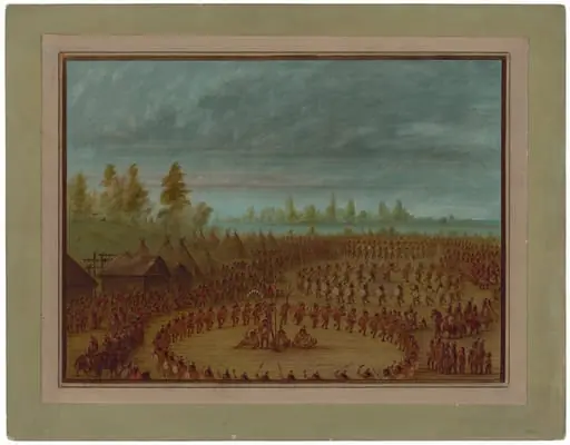 War Dance of the Apachees, by George Catlin