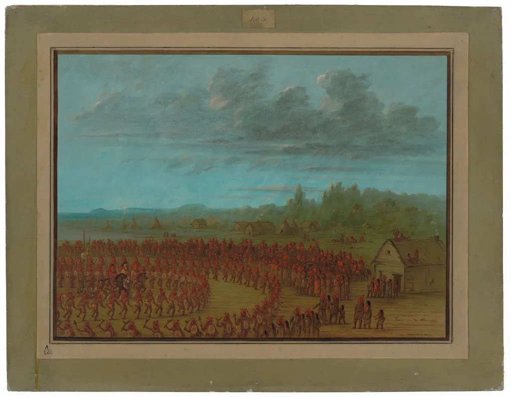 War Dance of the Saukies, by George Catlin, oil, 1865