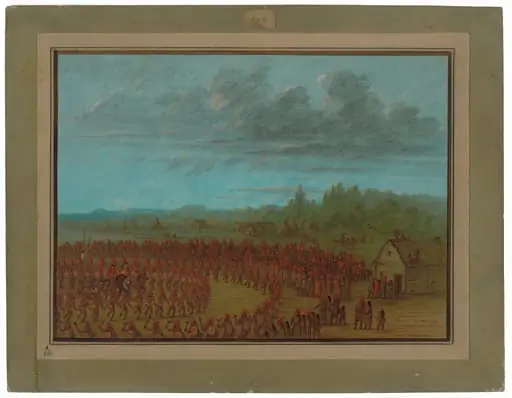 War Dance of the Saukies, by George Catlin