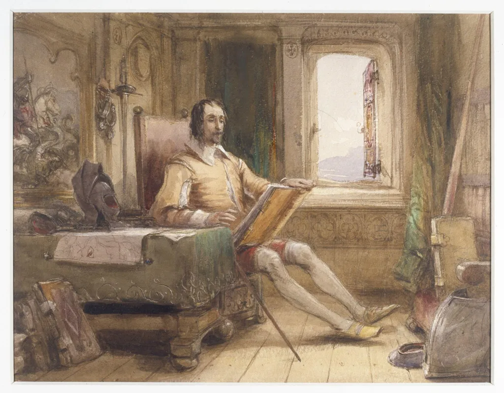 Don Quixote in his Study, by George Cattermole, watercolor, 1840