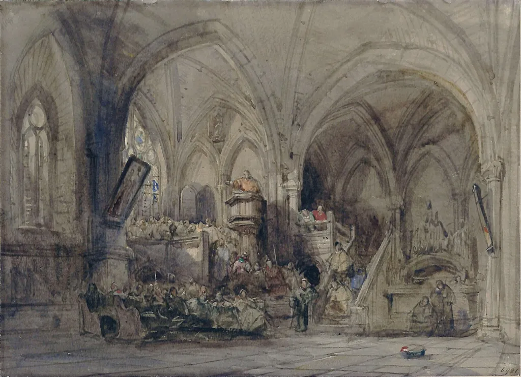 Interior of a church, Spain, by George Cattermole, watercolor, 1825
