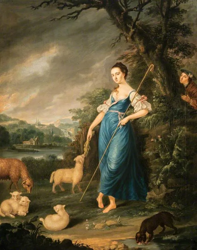 A Shepherdess Spied upon in a Landscape, by George Chalmers, oil, 1760