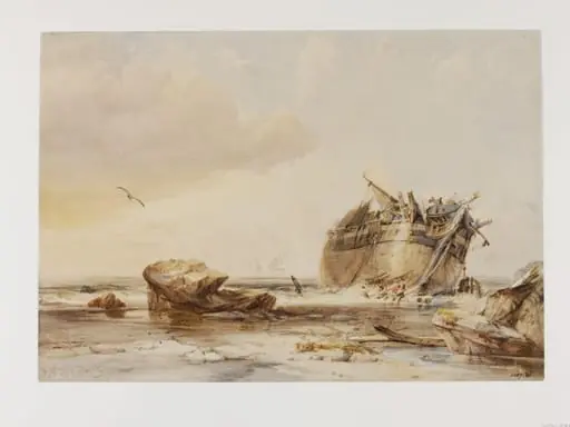 Rocky Shore with Dismantled Vessel, by George Chambers
