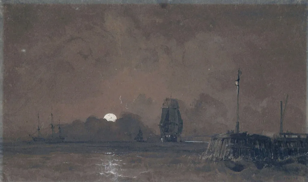 Sunderland harbour: moonlight, by George Chambers, watercolor, 1830