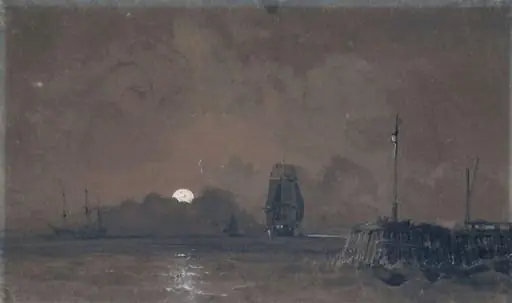 Sunderland harbour: moonlight, by George Chambers