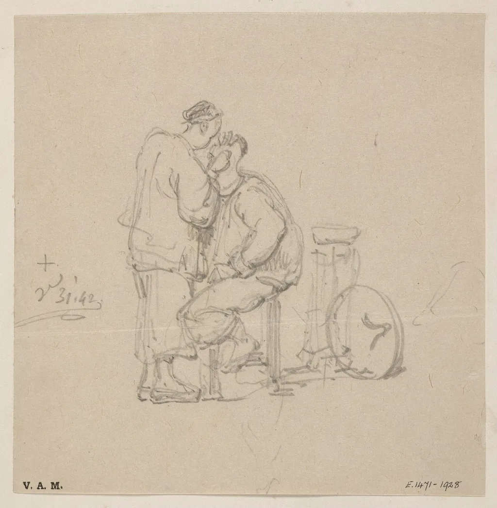 A barber and customer, by George Chinnery, 1842