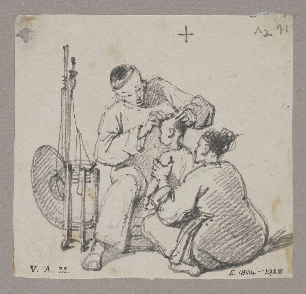 A barber shaving the head of a child, by George Chinnery, 19