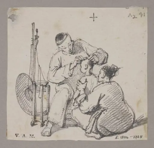 A barber shaving the head of a child, by George Chinnery
