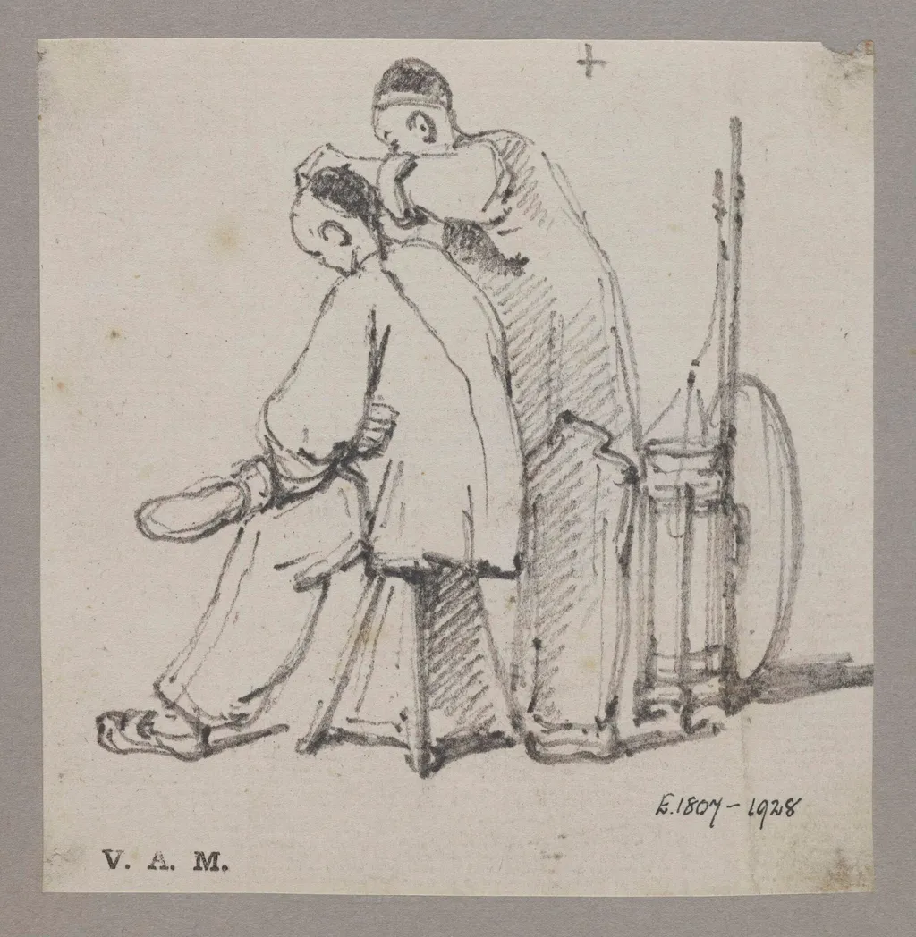 A barber with a seated customer, by George Chinnery, 19