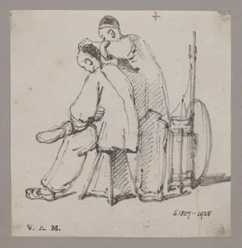 A barber with a seated customer, by George Chinnery