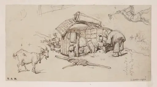A beached Tanka boat adapted as a dwelling, by George Chinnery