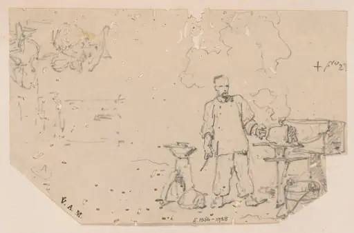 A blacksmith and a seated man, by George Chinnery