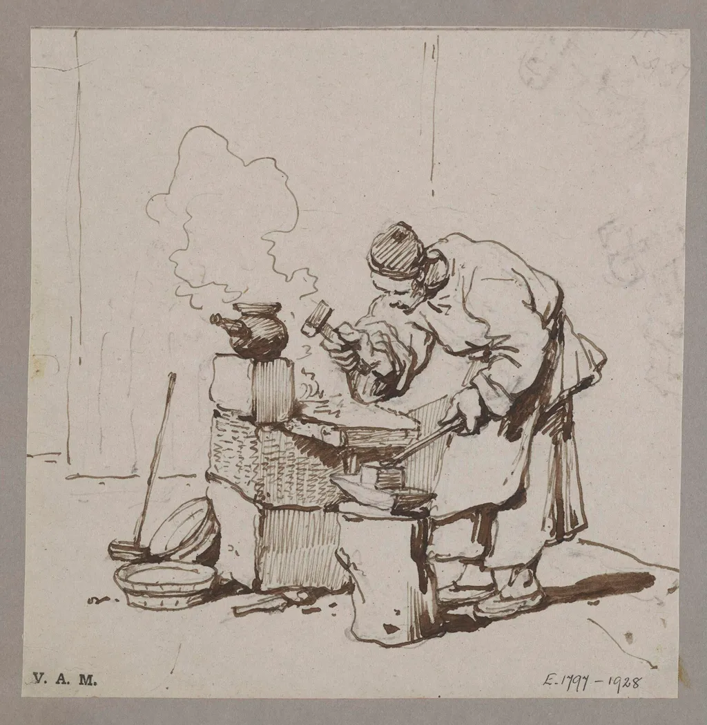 A blacksmith at his anvil, by George Chinnery, 19