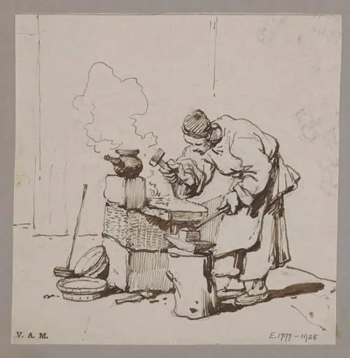 A blacksmith at his anvil, by George Chinnery